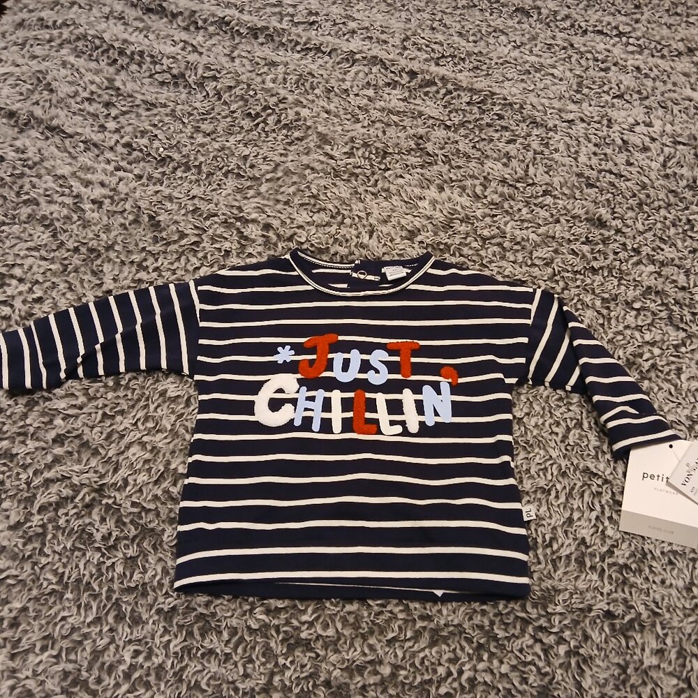 NWT Infant Baby 6 Month Petit Lem Navy with Stripes Long Sleeve T-shirt